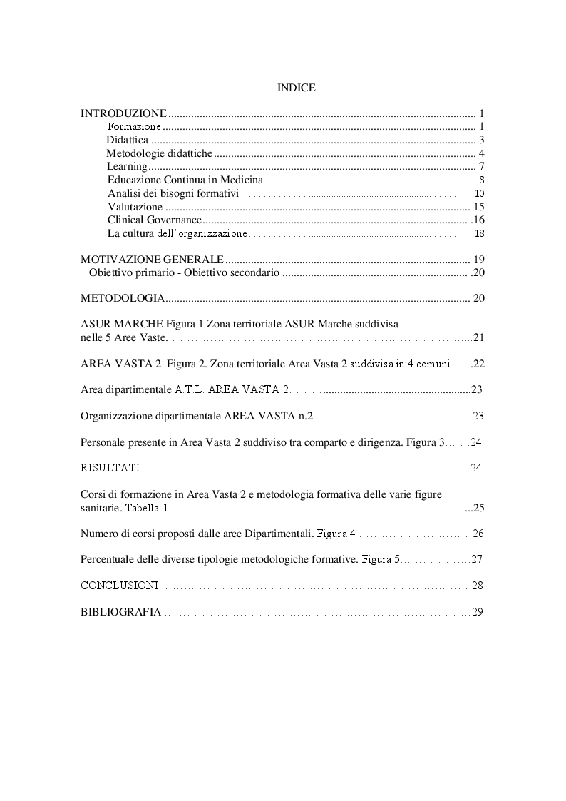 Indice della tesi: Formazione e metodologia di analisi efficace strategia della Clinical Governance, Pagina 1