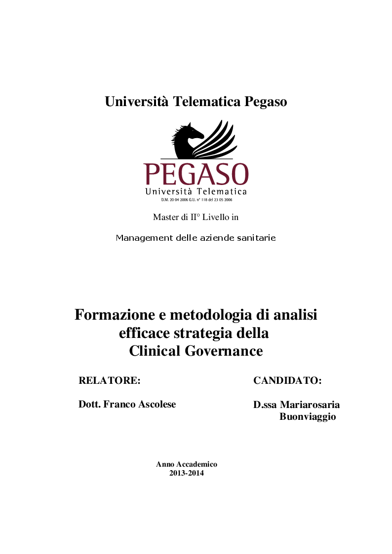 Anteprima della tesi: Formazione e metodologia di analisi efficace strategia della Clinical Governance, Pagina 1