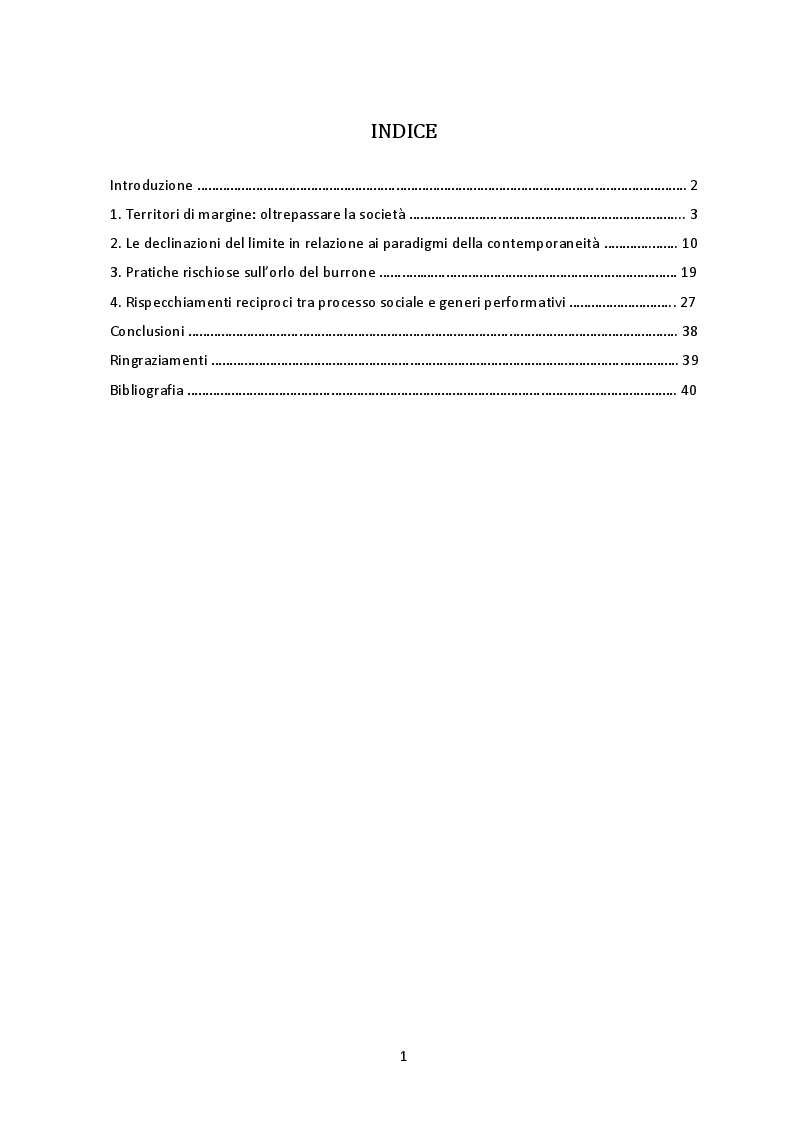 Indice della tesi: Passi danzanti sul ciglio della strada. Disegnare, abitare, attraversare il limite nelle performance rituali del dramma sociale, Pagina 1