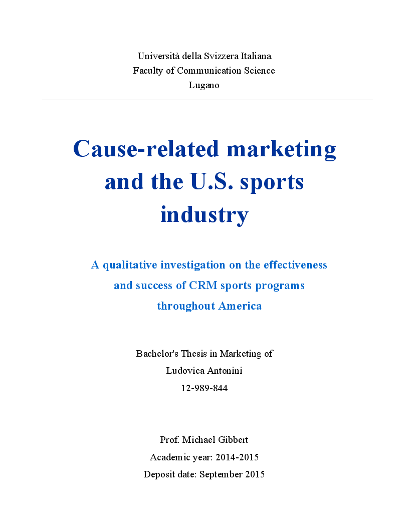 Anteprima della tesi: Cause-Related Marketing and the U.S. Sports Industry, Pagina 1