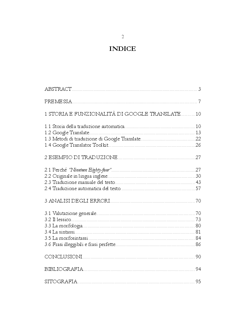 Indice della tesi: Google Translate: Storia, funzionalità e esempio di traduzione, Pagina 1