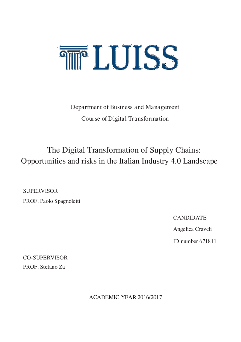 Anteprima della tesi: The Digital Transformation of Supply Chains: Opportunities and risks in the Italian Industry 4.0 Landscape, Pagina 1