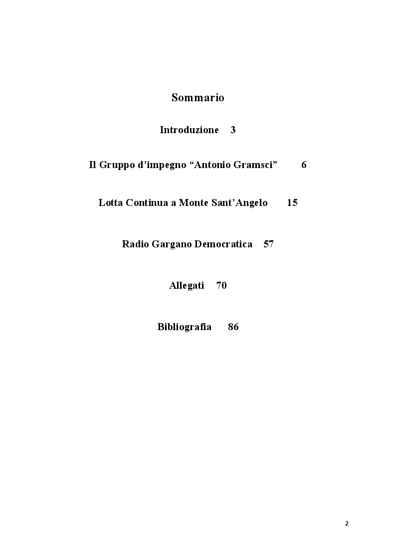 Indice della tesi: Tentativi di controinformazione e di contestazione. L'azione della sinistra extraparlamentare nel Gargano degli anni '70 , Pagina 1