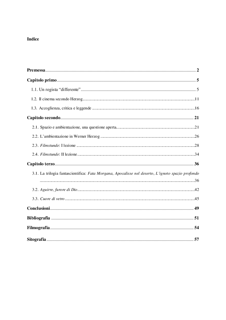 Indice della tesi: Appunti per un'analisi dell'ambientazione in Werner Herzog, Pagina 1