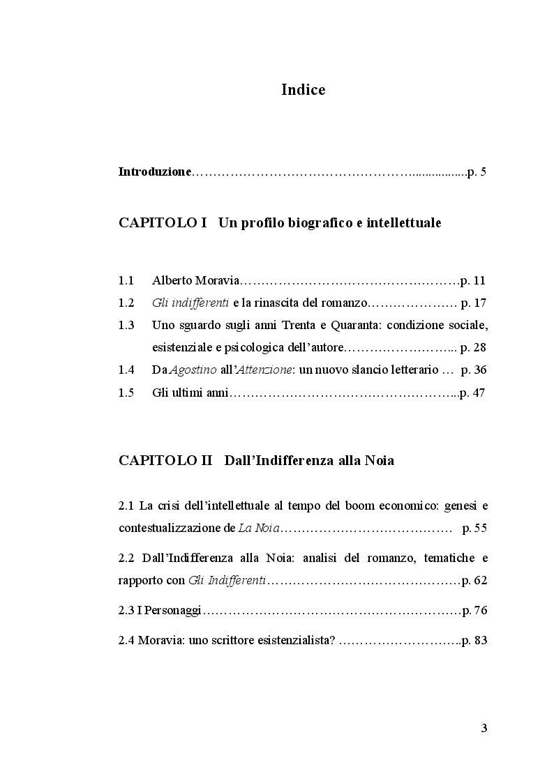 Indice della tesi: Dall'indifferenza alla Noia: Alberto Moravia, Pagina 1