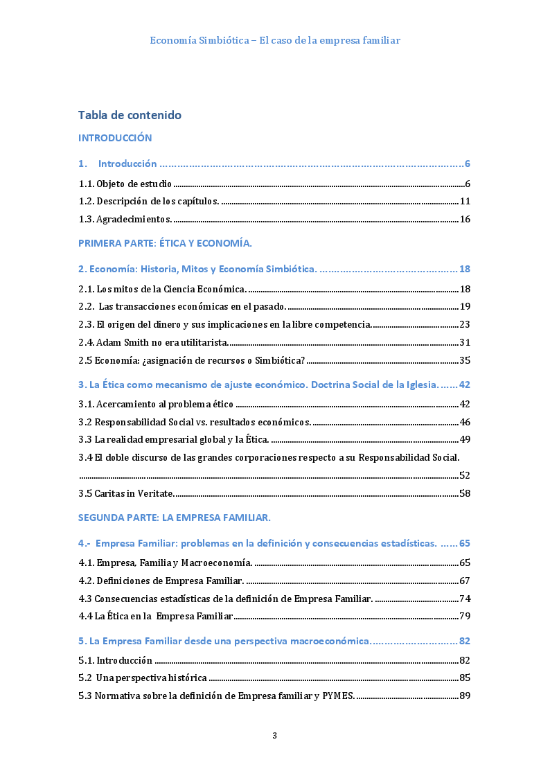 Indice della tesi: Economía Simbiótica. El caso particular de la Empresa Familiar Española, Pagina 1