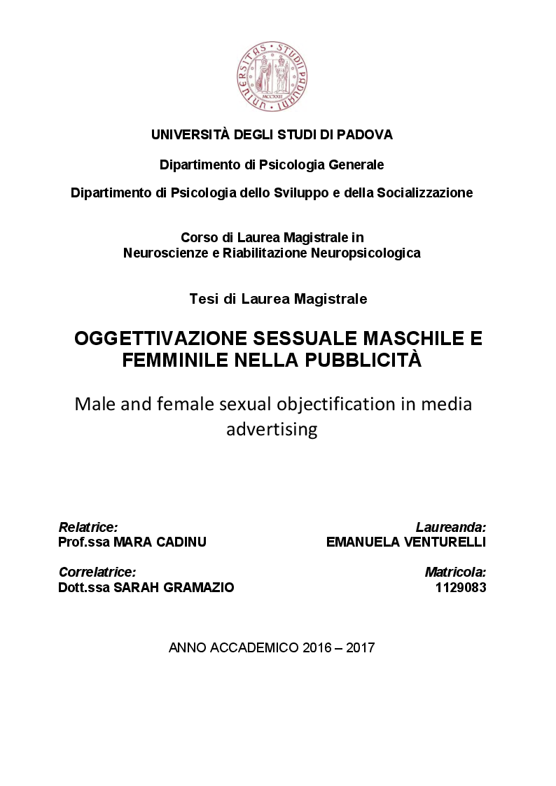 Anteprima della tesi: Oggettivazione Sessuale Maschile e Femminile nella Pubblicità, Pagina 1