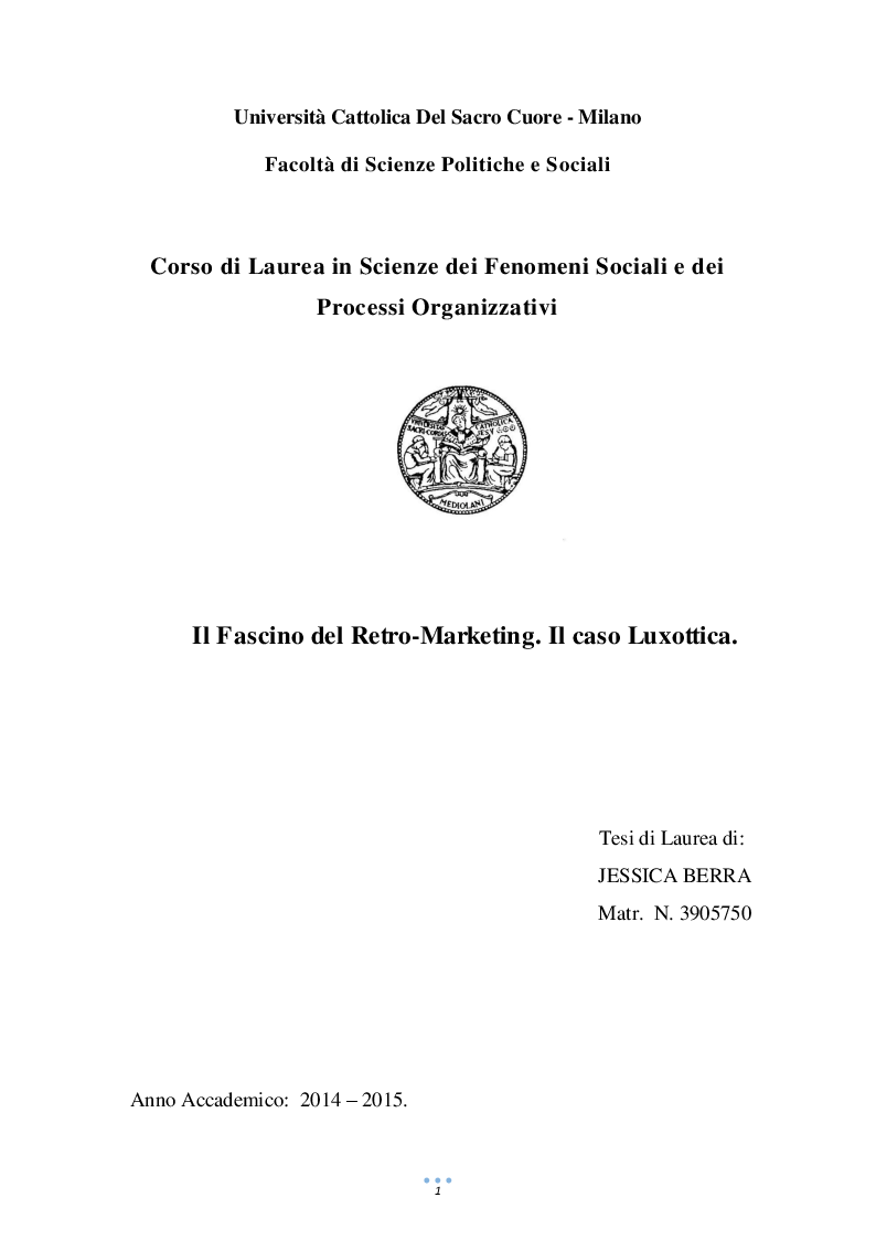 Anteprima della tesi: Il Fascino del Retro-Marketing. Il caso Luxottica., Pagina 1