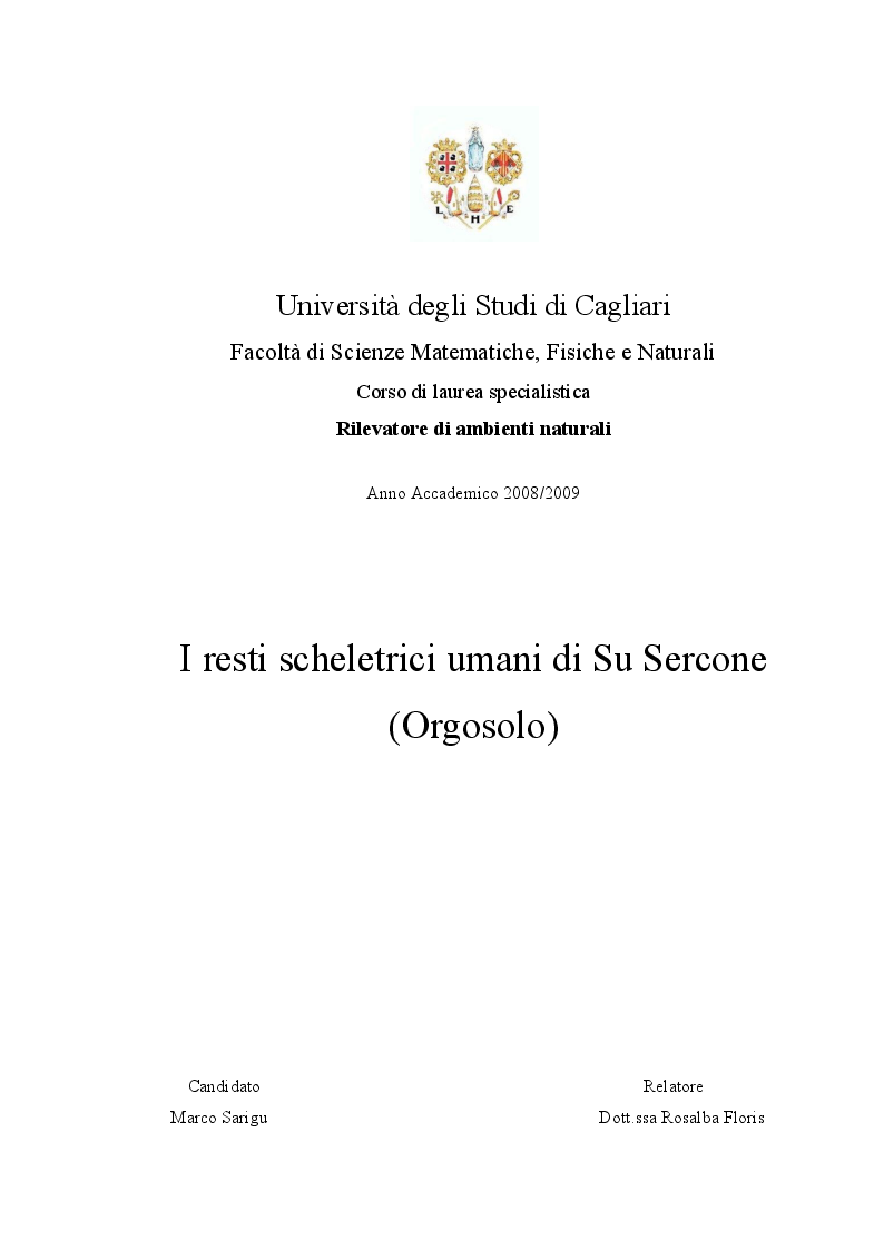 Anteprima della tesi: I resti scheletrici umani di Su Sercone (Orgosolo), Pagina 1