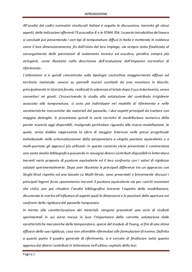 Anteprima della tesi: Influenza delle tamponature sulla risposta dinamica di edifici in cemento armato, Pagina 3