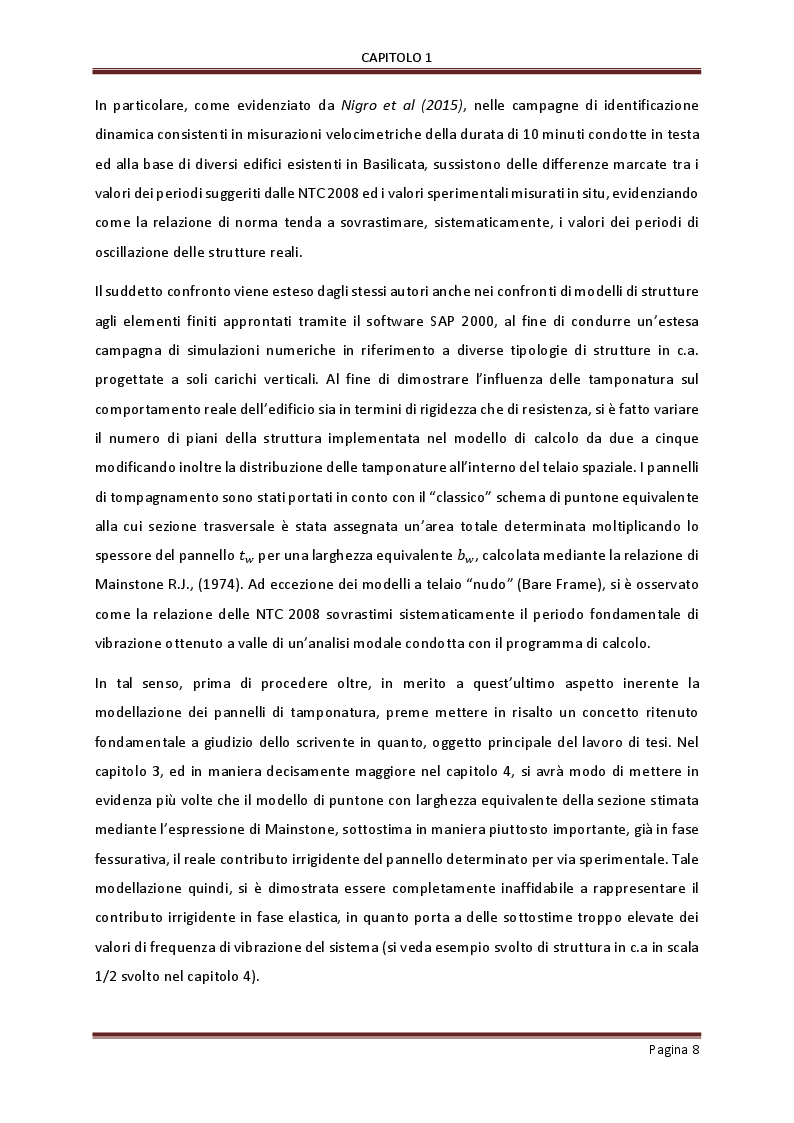 Anteprima della tesi: Influenza delle tamponature sulla risposta dinamica di edifici in cemento armato, Pagina 6