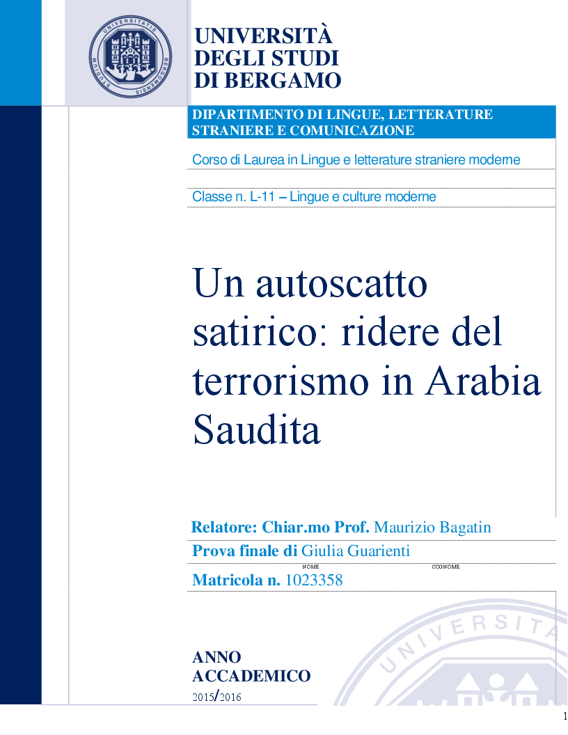 Anteprima della tesi: Un autoscatto satirico: ridere del terrorismo in Arabia Saudita, Pagina 1