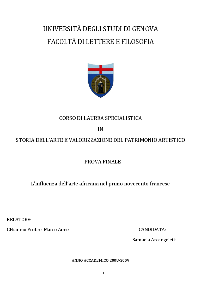 Anteprima della tesi: L'influenza dell'arte africana nel primo novecento francese, Pagina 1