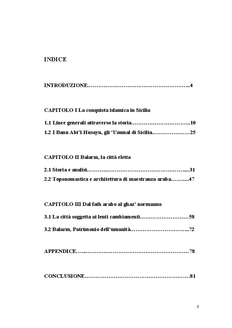 Indice della tesi: I caratteri della presenza dell'Islam a Palermo nel medioevo, Pagina 1