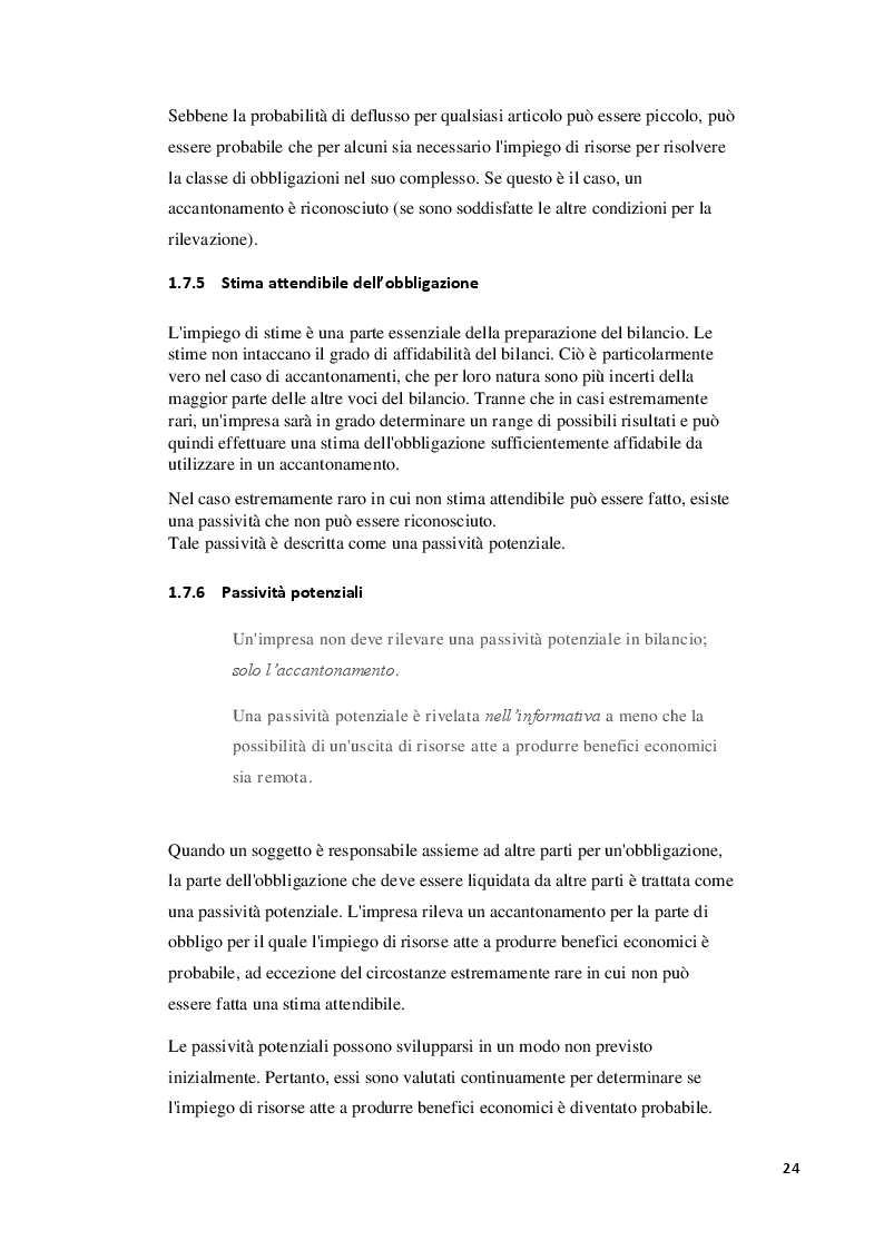 Estratto dalla tesi: IAS37 e comportamenti aziendali da adottare in caso di avvenimento di eventi non previsti