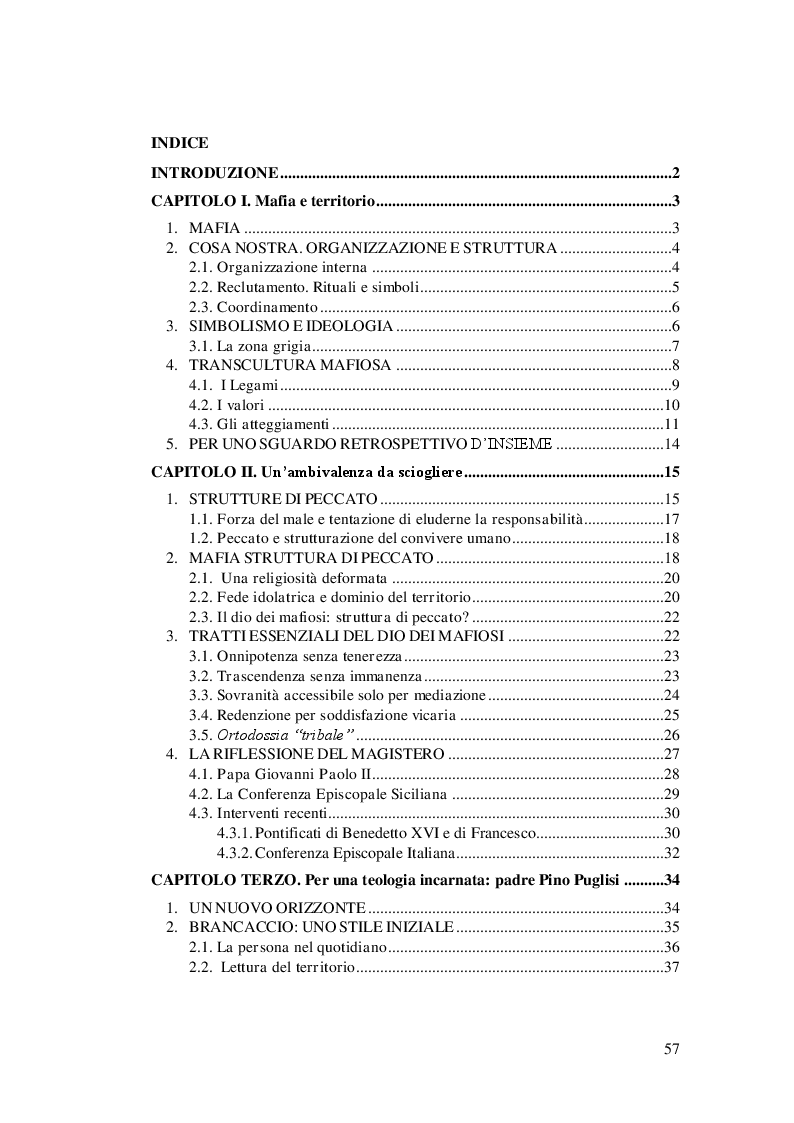 Indice della tesi: Cosa Nostra struttura di peccato, Pagina 1