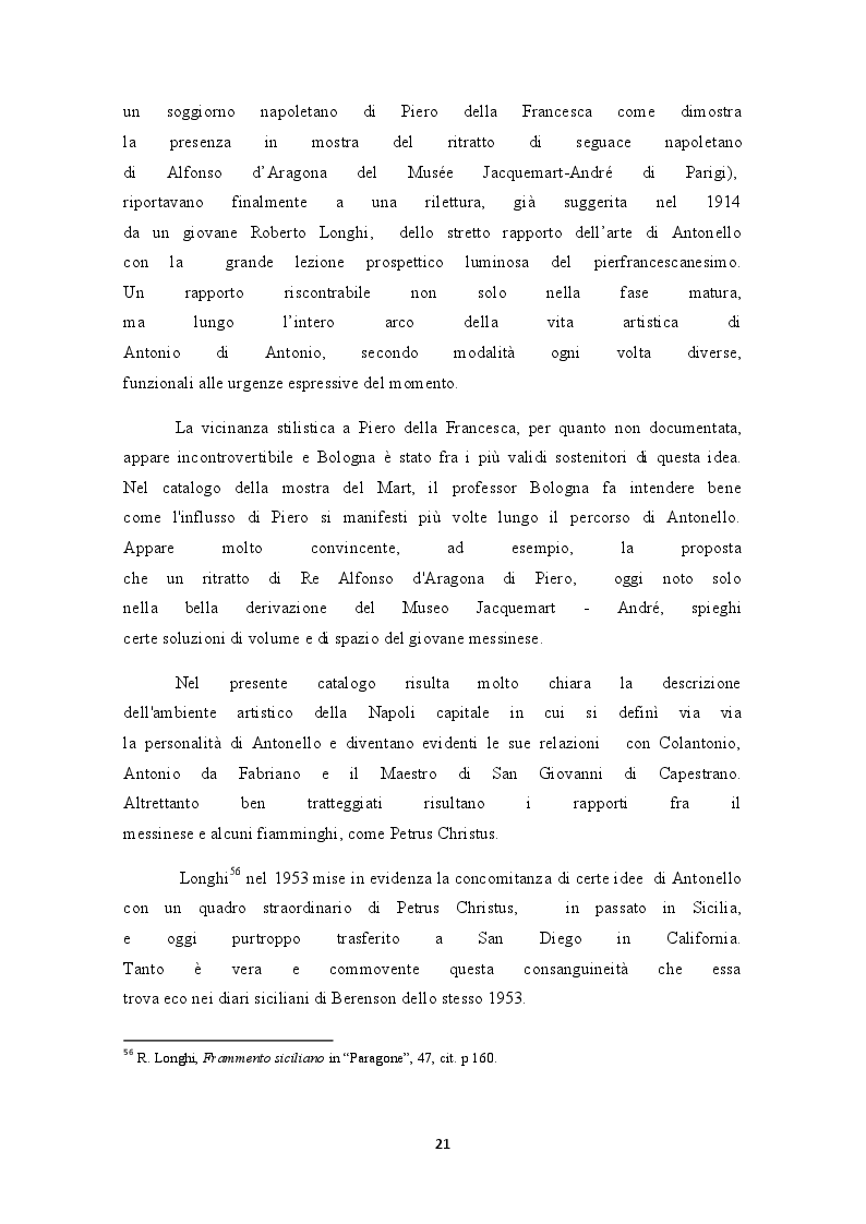 Estratto dalla tesi: Storia critica del rapporto Antonello da Messina - Piero della Francesca (da Roberto Longhi ai giorni nostri)