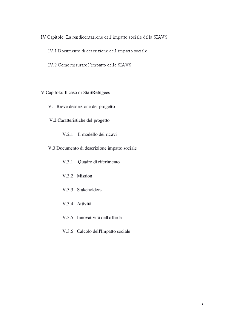 Indice della tesi: Startup innovativa a vocazione sociale e creazione del valore, Pagina 2