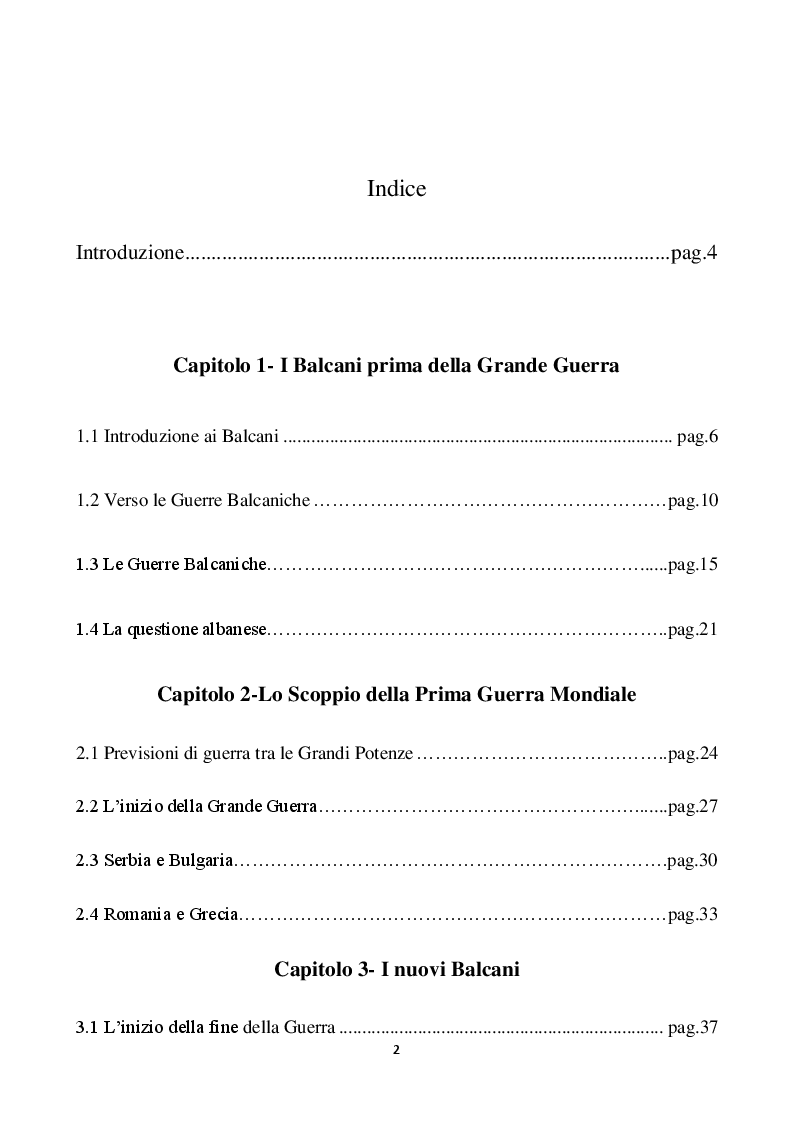 Indice della tesi: I Balcani e la Prima Guerra Mondiale, Pagina 1