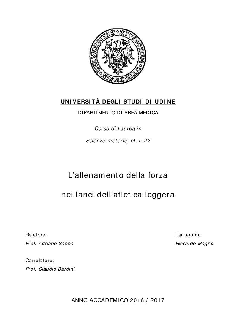 Anteprima della tesi: L'allenamento della forza nei lanci dell'atletica leggera, Pagina 1
