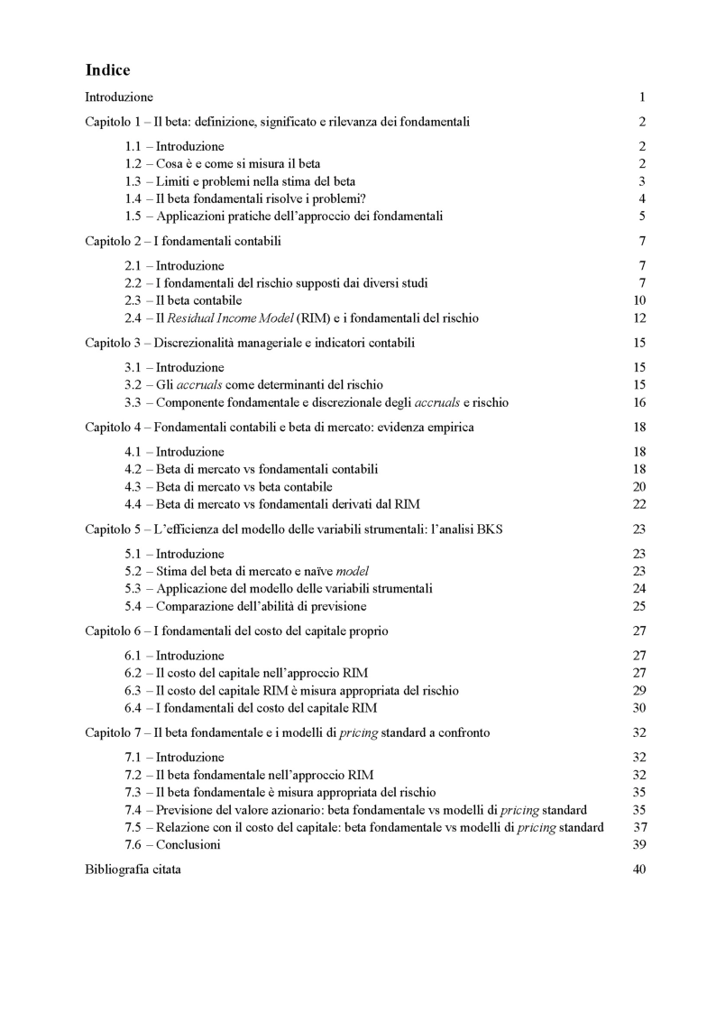 Indice della tesi: I fondamentali del beta, Pagina 1