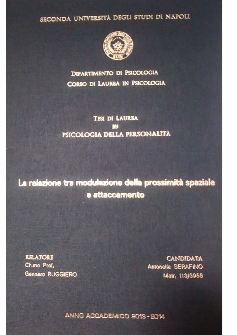 Anteprima della tesi: La relazione tra modulazione della prossimità spaziale e attaccamento, Pagina 1