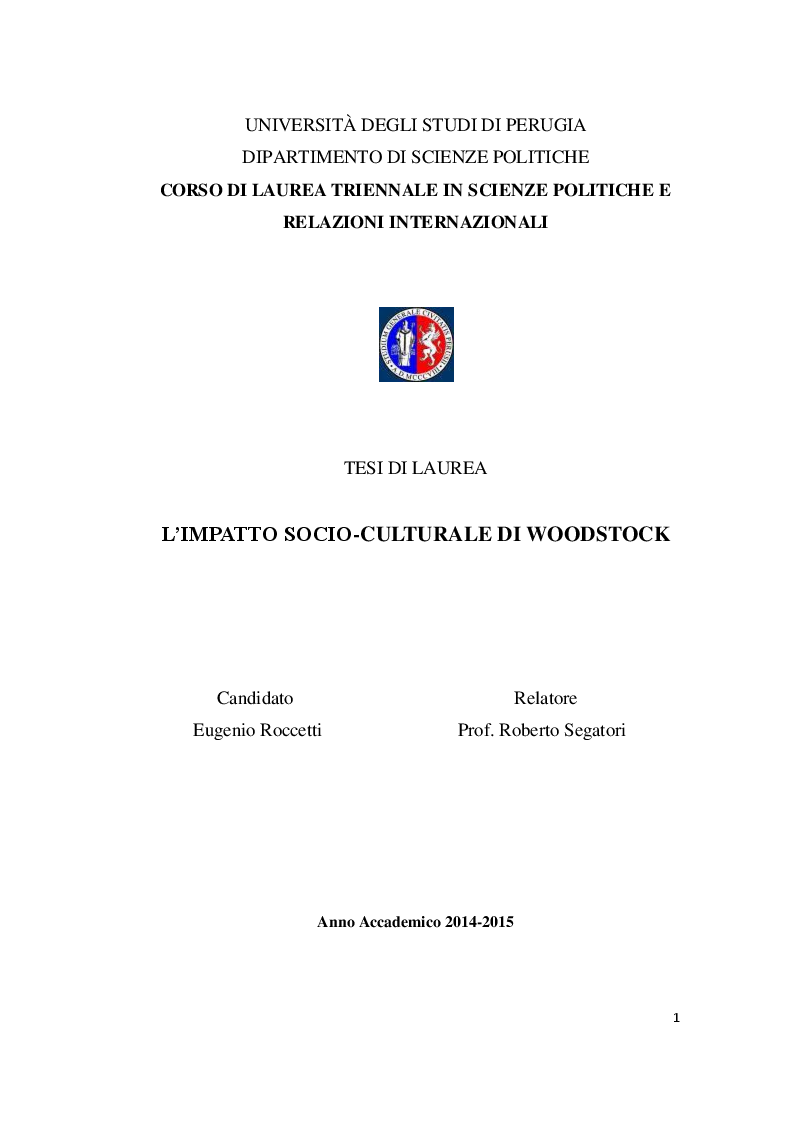 Anteprima della tesi: L'impatto socio - culturale di Woodstock, Pagina 1