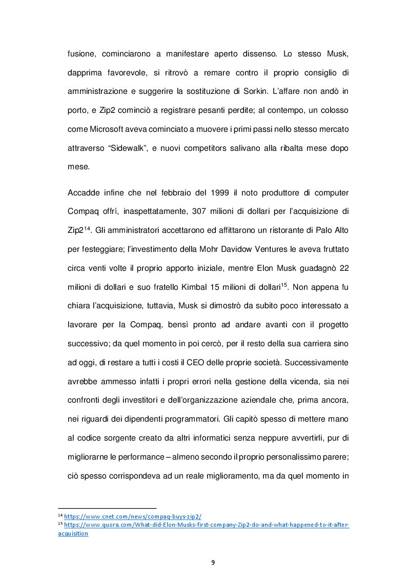 Estratto dalla tesi: Focus, target e posizionamento d'impresa - Elon Musk sfida i tradizionali modelli di business