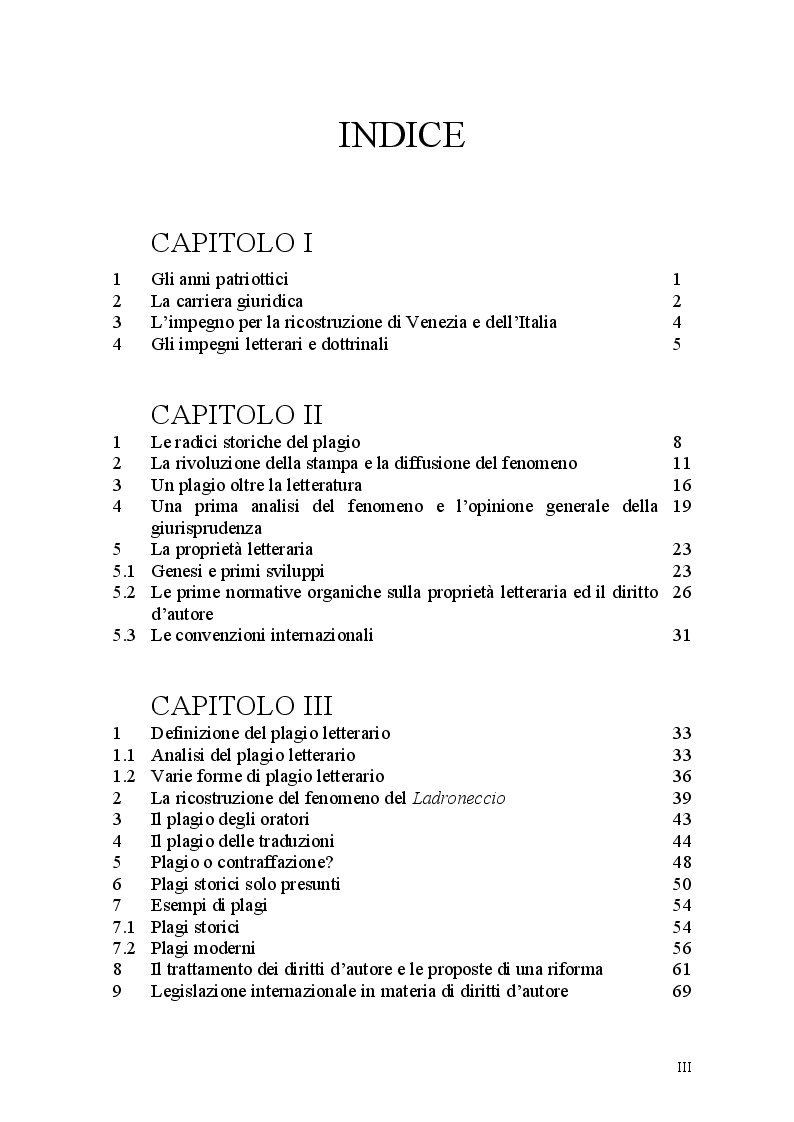 Indice della tesi: Domenico Giuriati (1829-1904). Il Plagio, Pagina 1