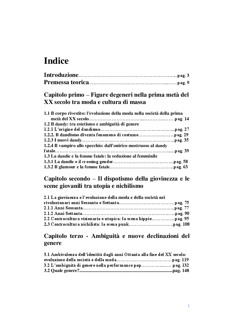 Indice della tesi: Estetiche e iconografie degeneri alle origini della cultura pop contemporanea. Corpi, media e provocazione., Pagina 1