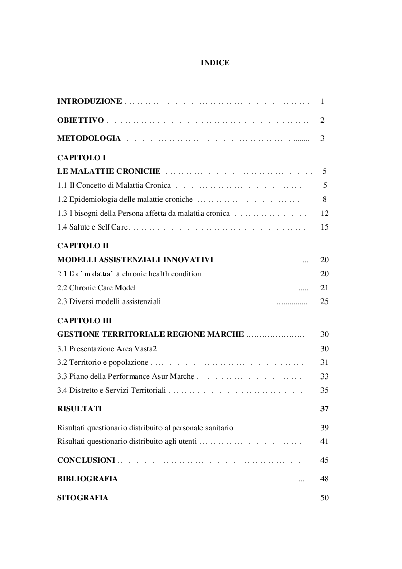 Indice della tesi: Chronic Care Model. ''Home Health Care'', Pagina 1