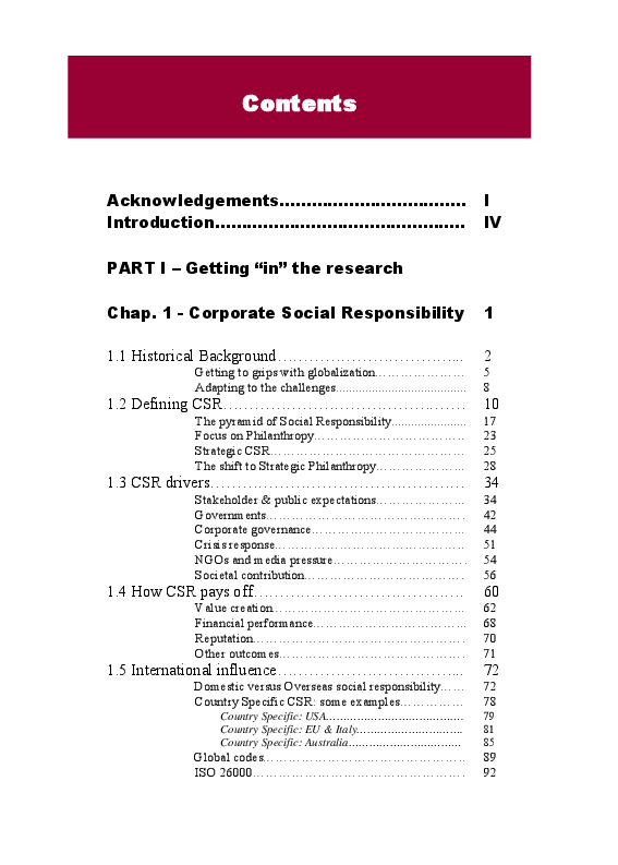 Indice della tesi: CSR and its communication at Nestlé Australia, Pagina 1