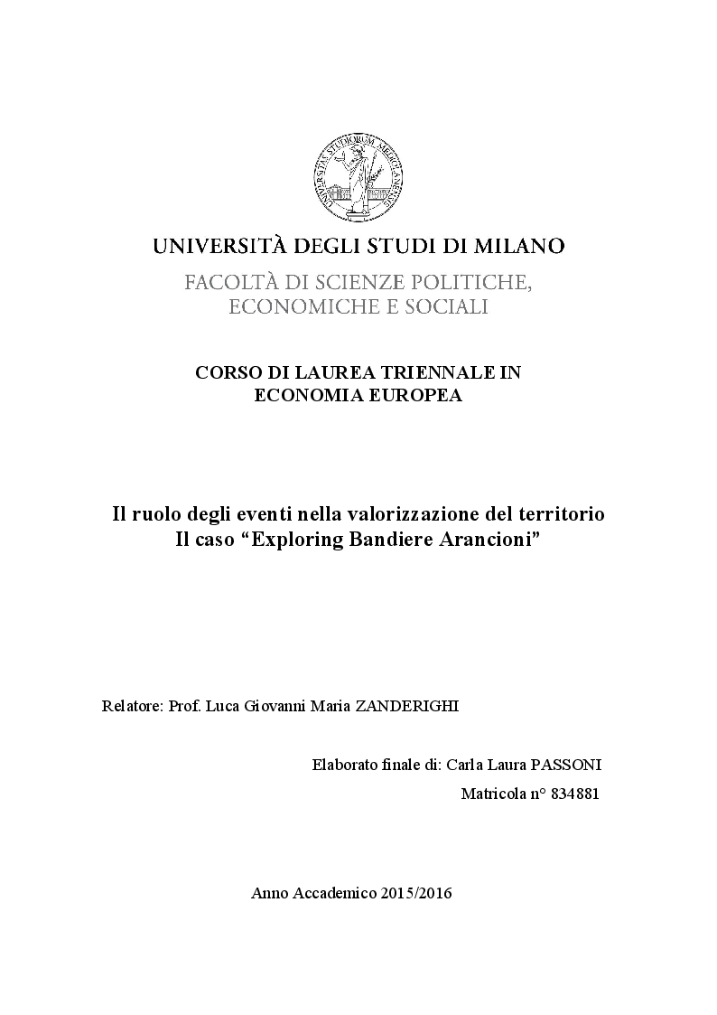 Anteprima della tesi: Il ruolo degli eventi nella valorizzazione del territorio: il caso Exploring Bandiere Arancioni, Pagina 1