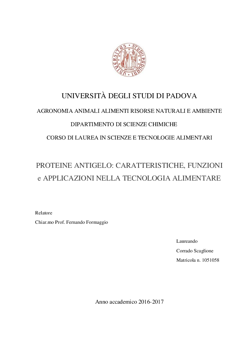Anteprima della tesi: Proteine antigelo: caratteristiche, funzioni e applicazione alla tecnologia alimentare, Pagina 1