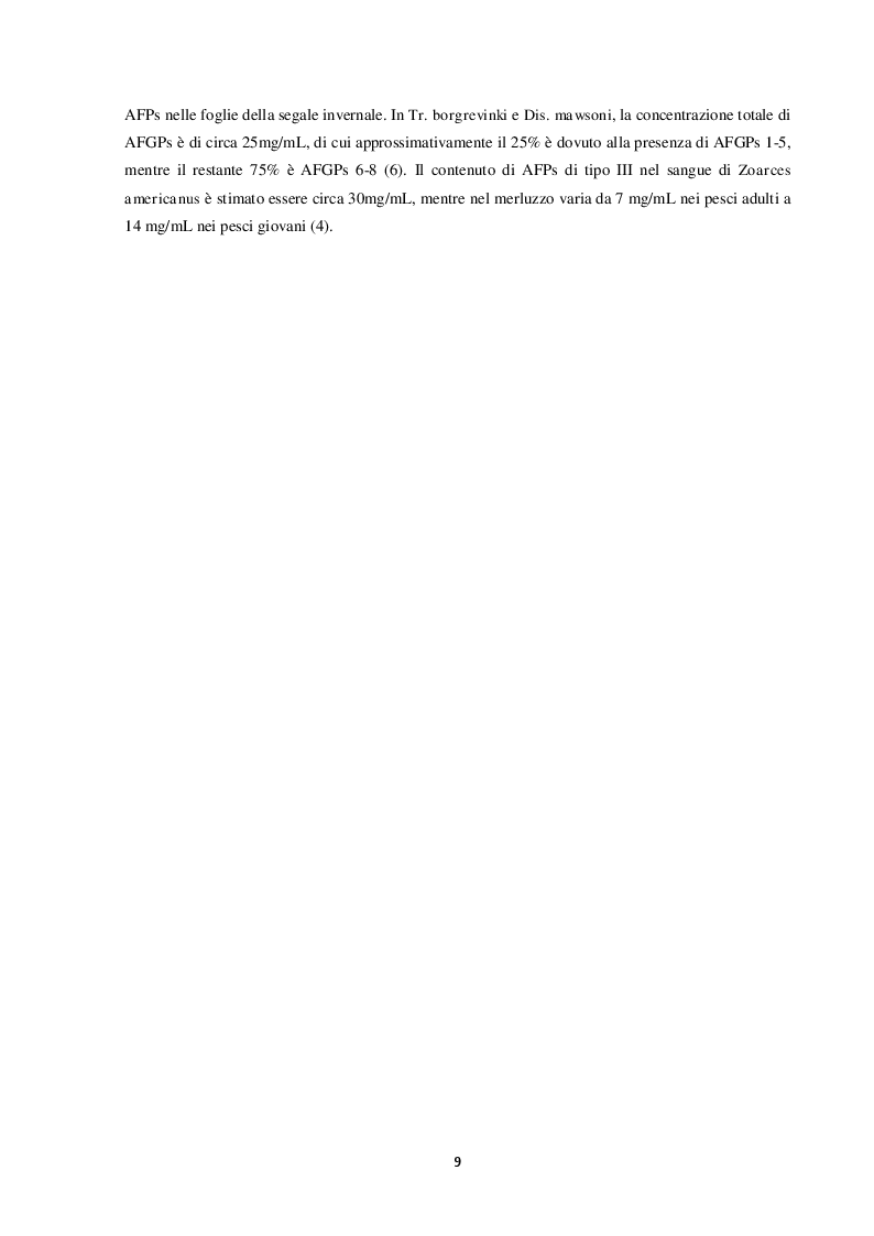 Anteprima della tesi: Proteine antigelo: caratteristiche, funzioni e applicazione alla tecnologia alimentare, Pagina 5
