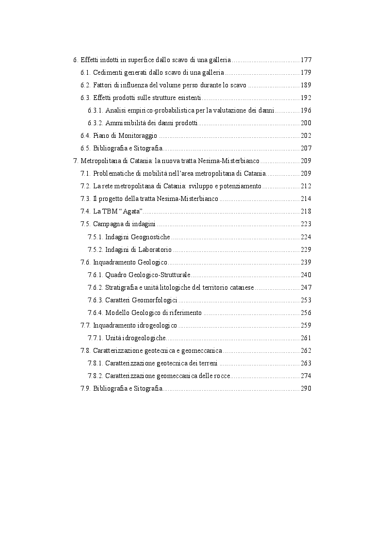 Indice della tesi: Analisi di stabilità di gallerie scavate mediante TBM EPB: "il caso della nuova linea metropolitana di Catania", Pagina 3
