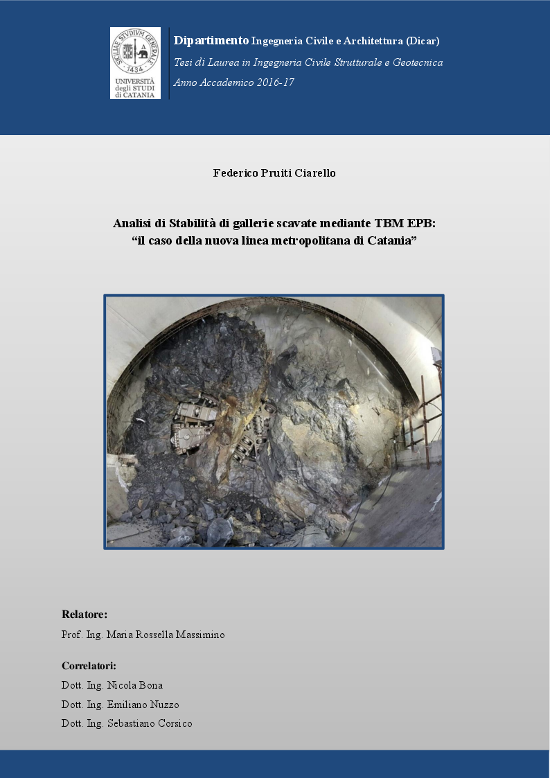 Anteprima della tesi: Analisi di stabilità di gallerie scavate mediante TBM EPB: "il caso della nuova linea metropolitana di Catania", Pagina 1