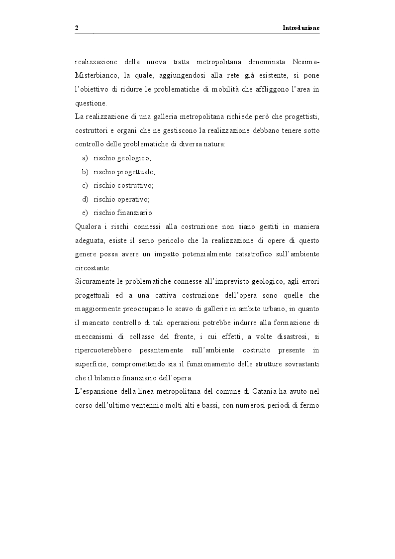 Anteprima della tesi: Analisi di stabilità di gallerie scavate mediante TBM EPB: "il caso della nuova linea metropolitana di Catania", Pagina 3