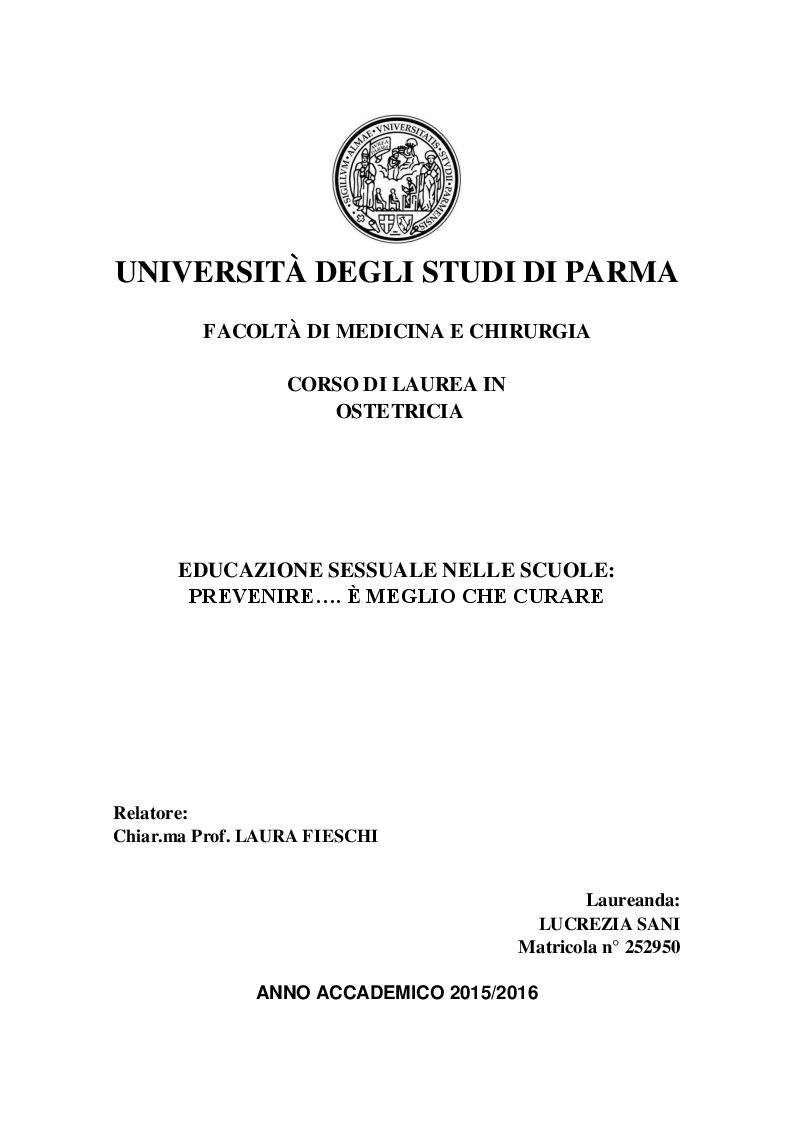 Anteprima della tesi: Educazione sessuale nelle scuole: prevenire... è meglio che curare, Pagina 1