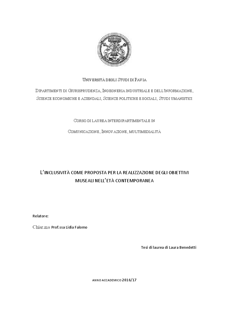 Anteprima della tesi: L’inclusività come proposta per la realizzazione degli obiettivi museali nell’età contemporanea, Pagina 1