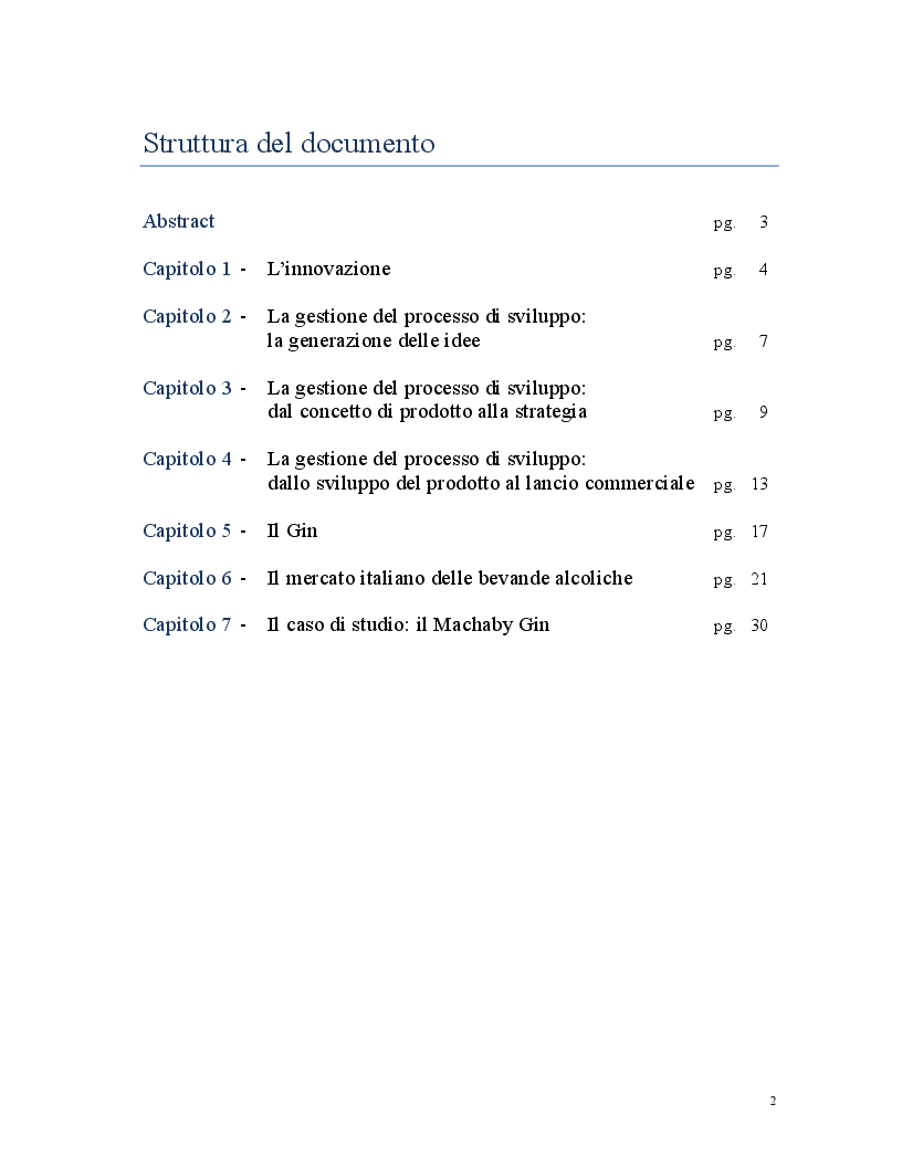 Indice della tesi: Lancio di un nuovo prodotto, Pagina 1