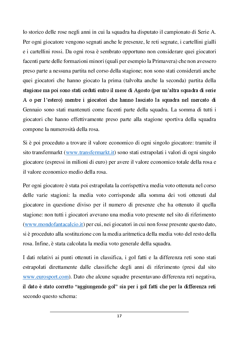 Estratto dalla tesi: La statistica nel calcio: un'analisi non parametrica di efficienza