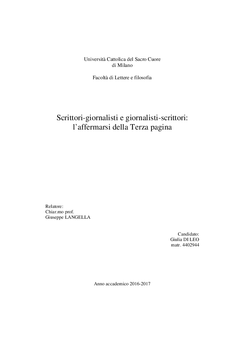 Anteprima della tesi: Scrittori-giornalisti e giornalisti-scrittori: l'affermarsi della Terza pagina, Pagina 1