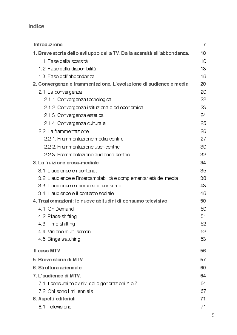 Indice della tesi: I consumi televisivi multipiattaforma: il caso di MTV, Pagina 1
