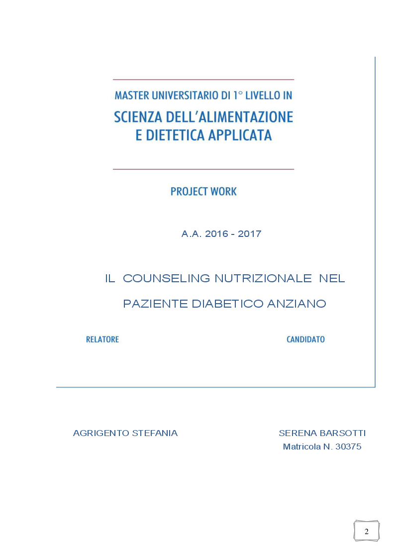 Anteprima della tesi: Alimentazione e conseling nel paziente diabetico anziano, Pagina 1