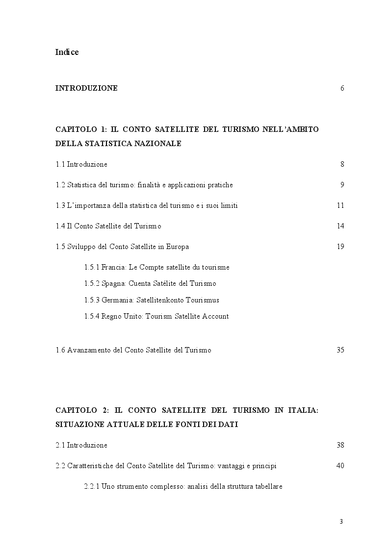 Indice della tesi: Il conto satellite del turismo italiano: analisi delle criticità del sistema statistico nazionale e proposte migliorative, Pagina 1