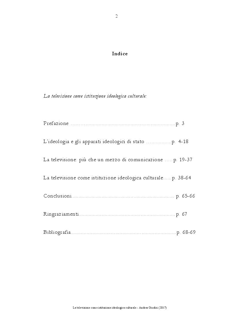 Indice della tesi: La televisione come istituzione ideologica culturale, Pagina 1