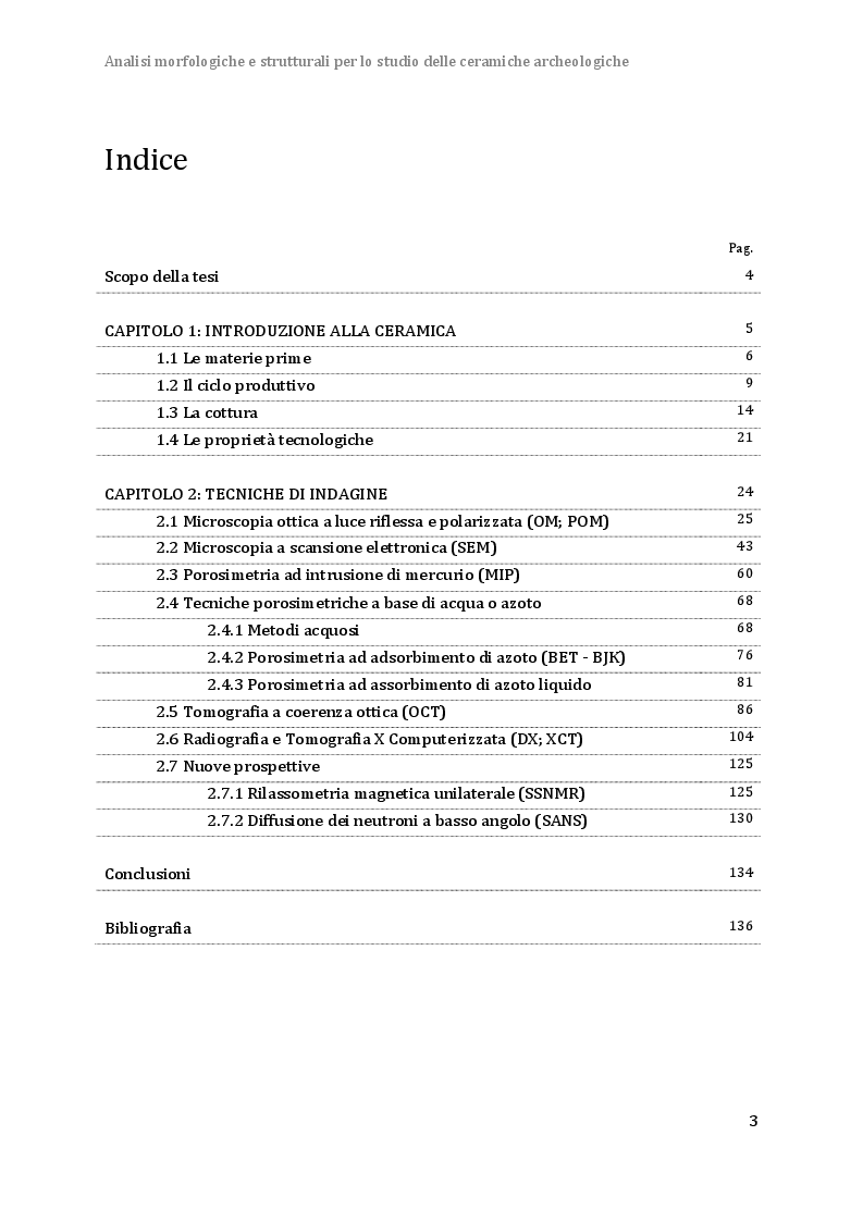 Indice della tesi: Analisi Morfologiche e Strutturali per l'Indagine delle Ceramiche Archeologiche, Pagina 1