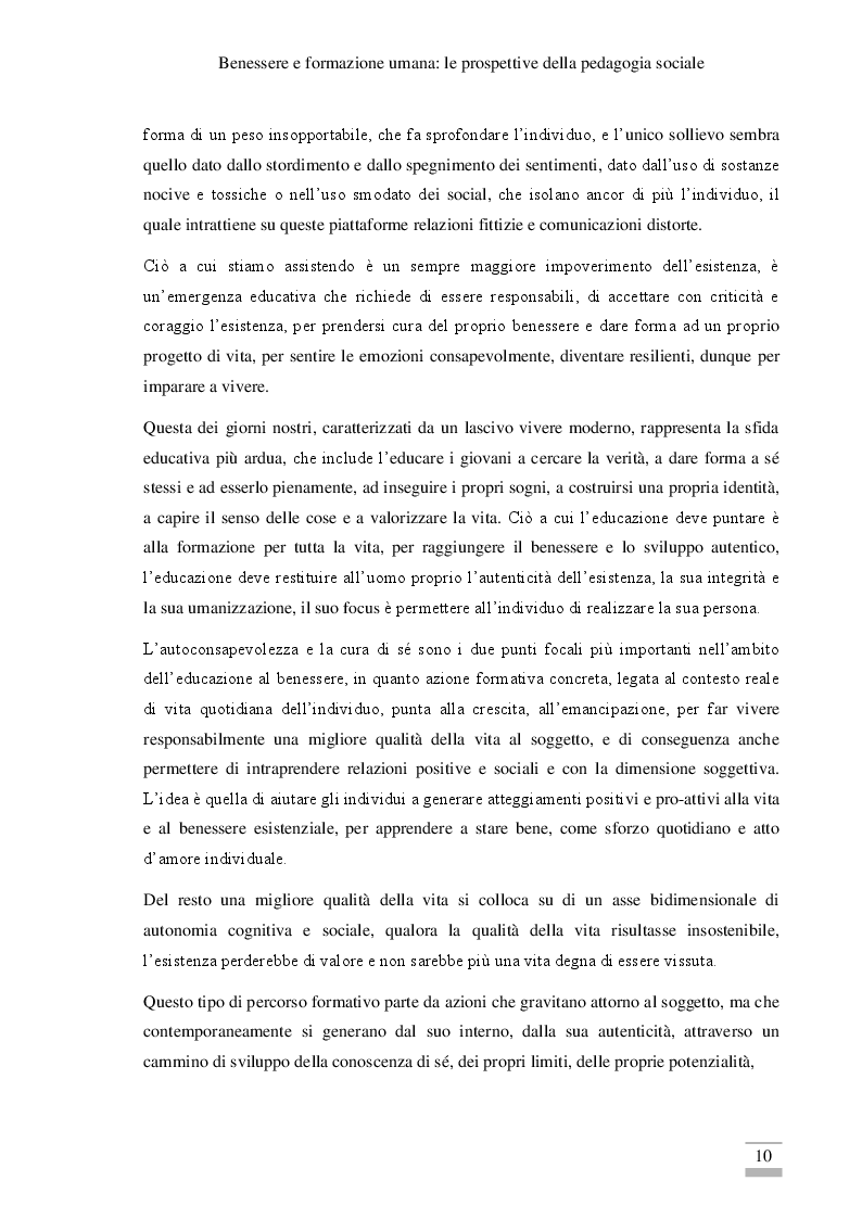 Estratto dalla tesi: Benessere e formazione umana: le prospettive della pedagogia sociale
