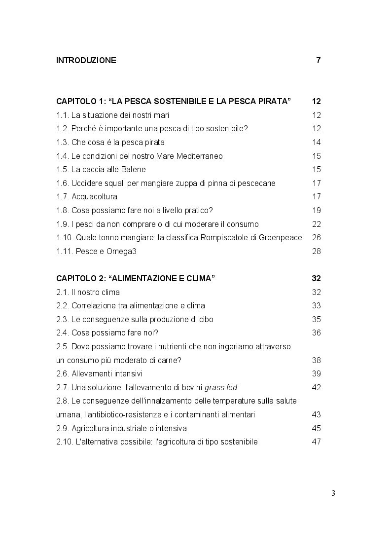 Indice della tesi: La dieta sostenibile per l'ambiente, Pagina 1